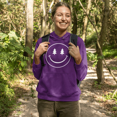 Introducing the latest in outdoor fashion and forest friendliness: the "Tree-mendous Smiles Hoodie"! This isn't just any hoodie; it's your ticket to becoming the most smiley face in the wild. With a dazzling happy face emblazoned on the front, you're set to spread joy among the trees, the birds, and even the most stubborn of rocks.